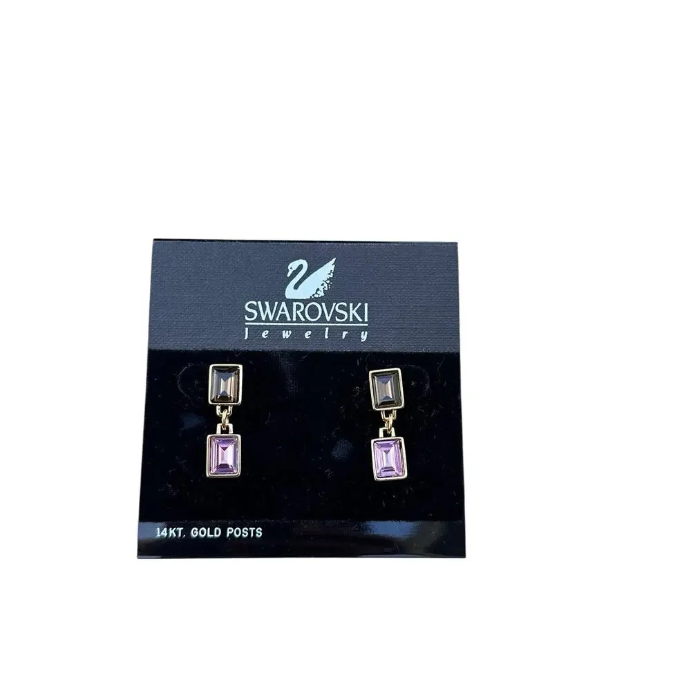Swarovski Geometric Crystal Pendant Necklace & Earrings Set Pink Smoky Topaz